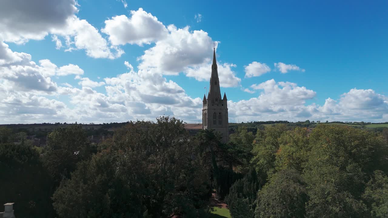 The spire of Oakham parish church, built during the 14th century, dominates distant views of the town for several miles in all directions