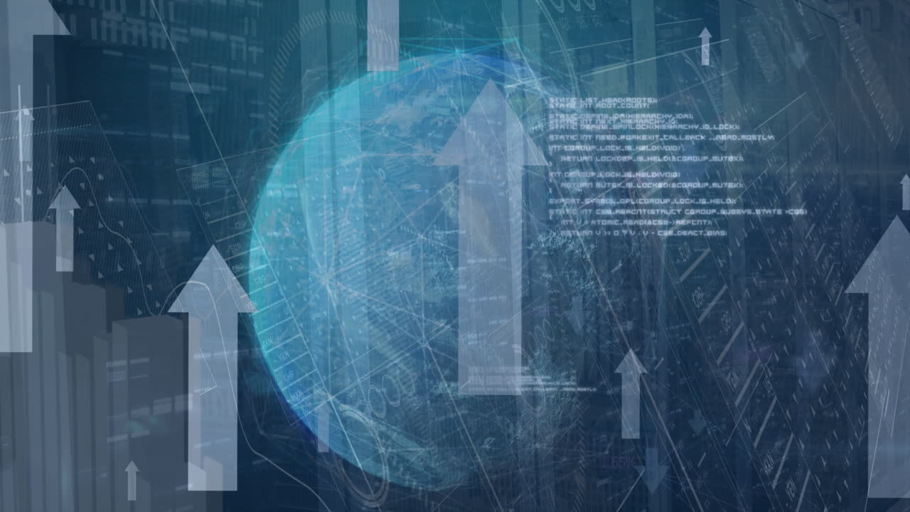 animación del globo y procesamiento de datos a través de servidores informáticos