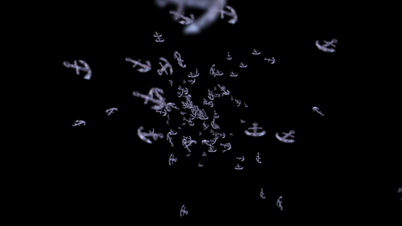 흑색 바탕에 많은 커를 날리는 배와 보트 커, 해양 아이콘, 커 회전의 3d 루프 애니메이션.