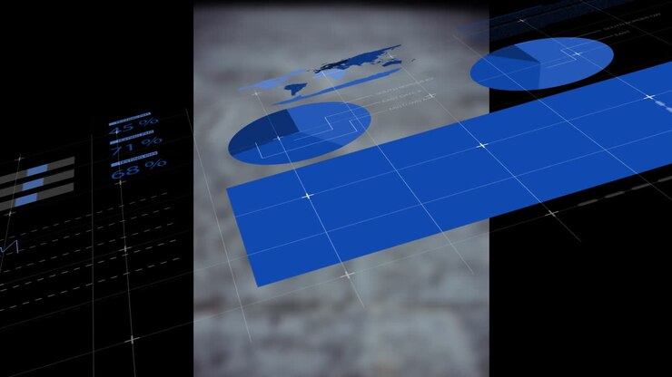 Animation of financial data processing over dark background