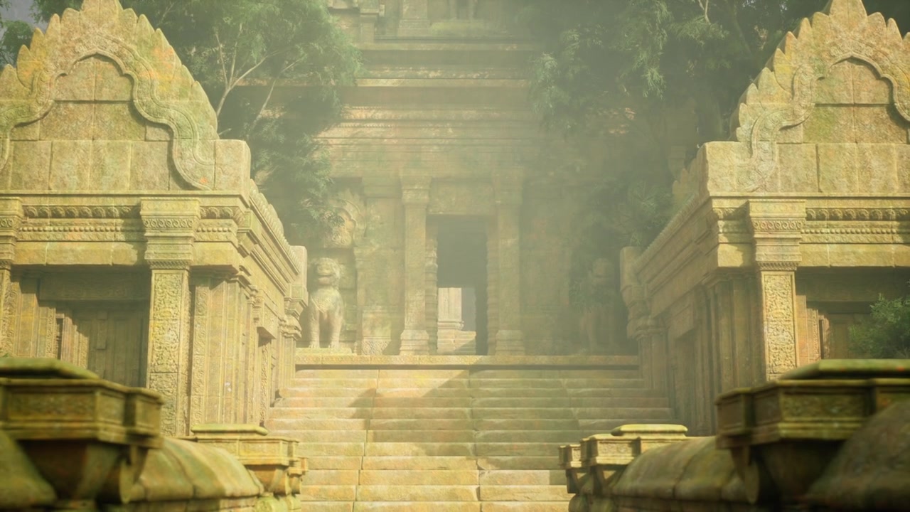 Faint passage towards glowing temple entrance showcasing organic features