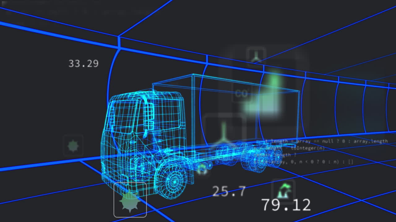 animación de la interfaz digital del coche y procesamiento de datos sobre el modelo 3d del coche