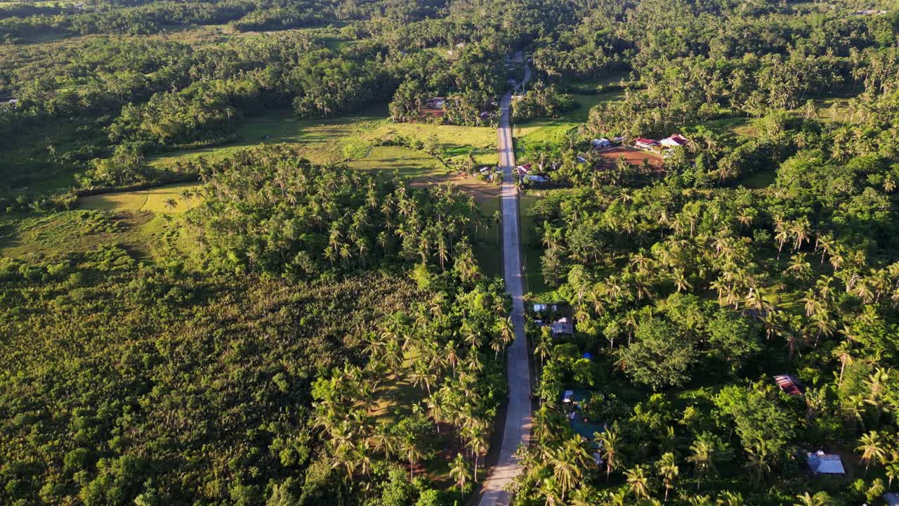 Countryside Road Through Dense Tropical Forests At Yocti Village In San Andres, Catanduanes, Philippines. Aerial Drone Shot