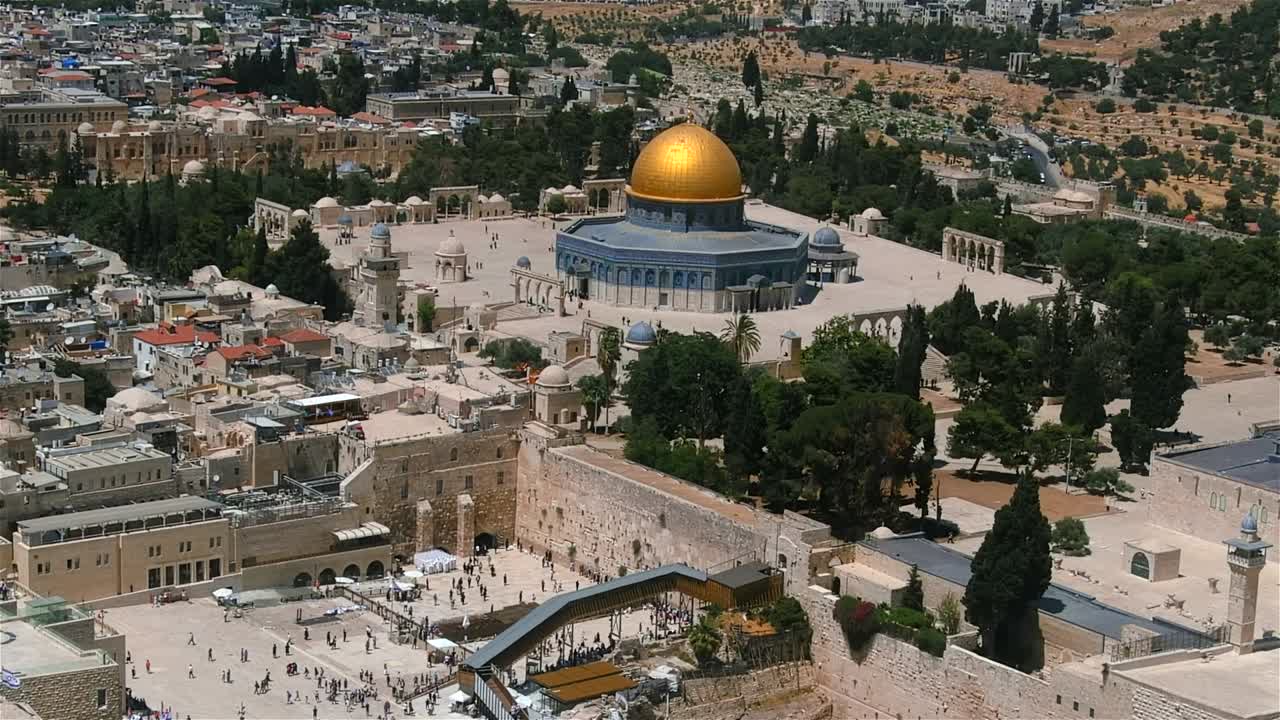 pared occidental y la cúpula de la roca al-aqsa, vista aérea