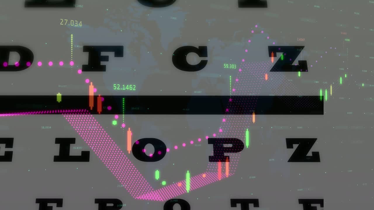 문자와 세계 지도에 대한 데이터 처리의 애니메이션
