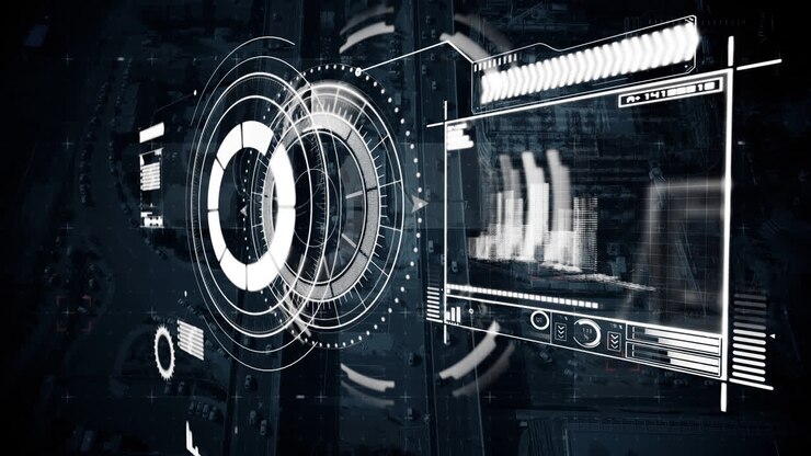 Animation of scope scanning and data processing over cityscape