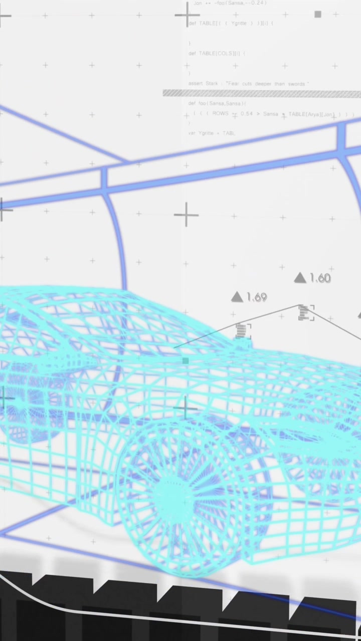 Animation of financial data processing over digital car on white background