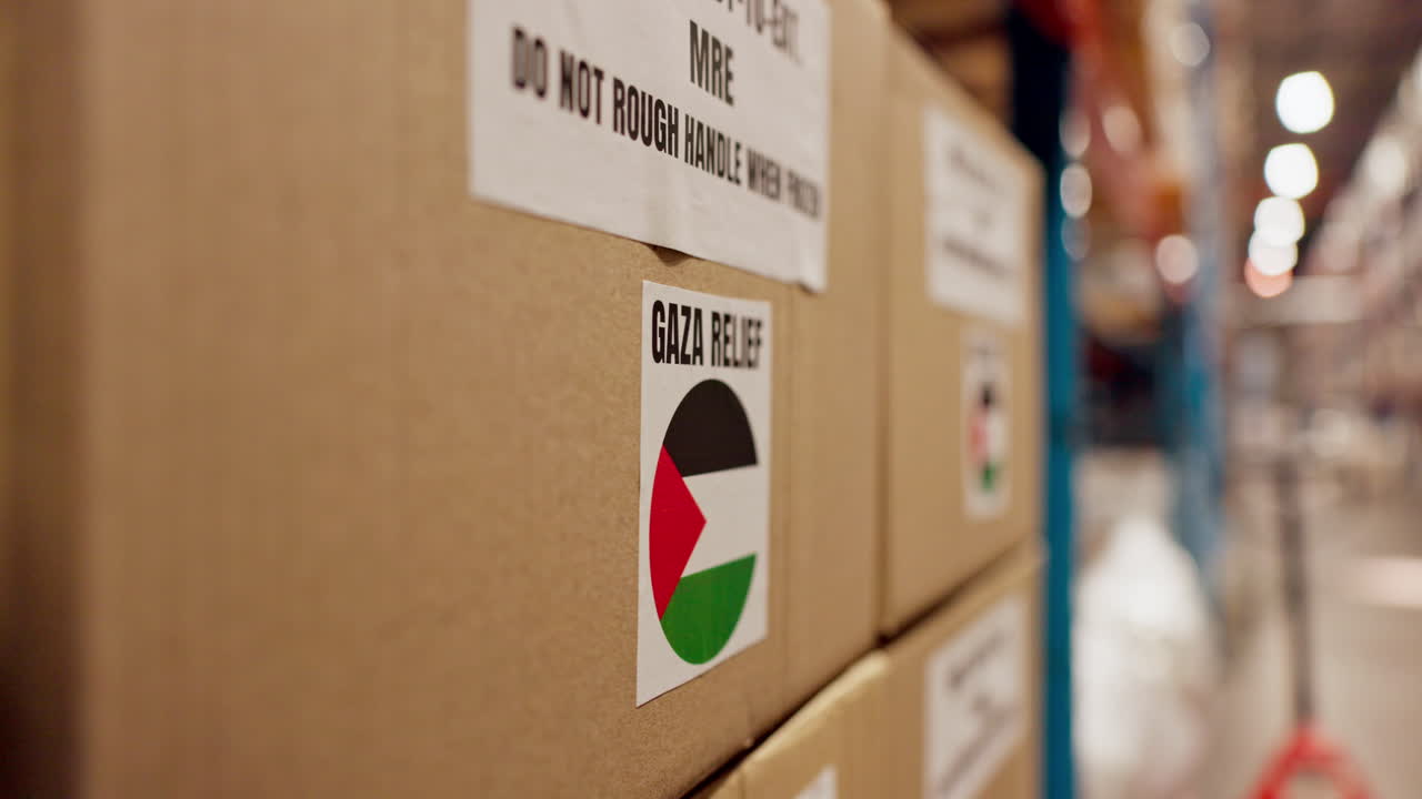 Boxes labeled Gaza Relief