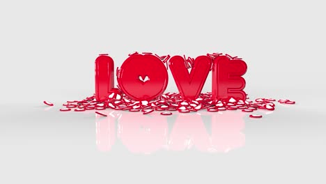 Red 3D Word LOVE with Falling Hearts