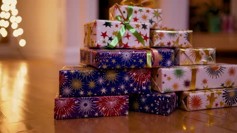 christmas gifts stacked