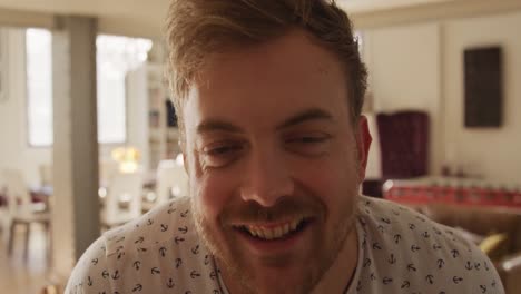 caucasian male in social distancing looking at camera