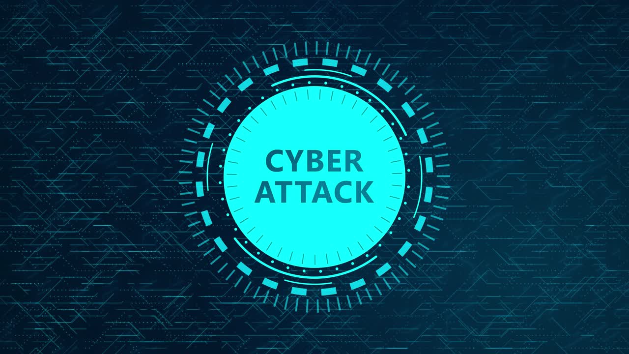 Futuristic Cyber Attack Concept with Rotating HUD Elements and Circuitry Design