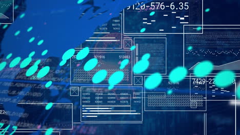 Digital data and graphs animation over abstract blue background with numbers