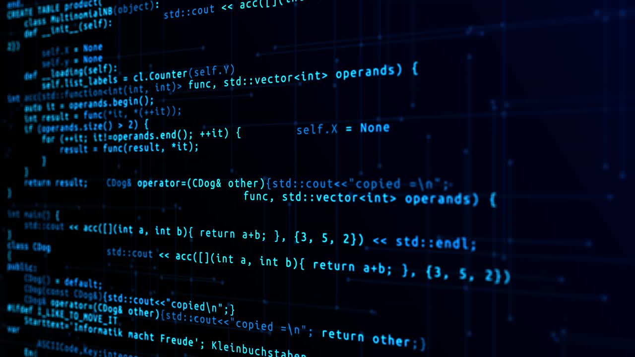 Scrolling programming code abstract technology background browsing html code on the computer screen