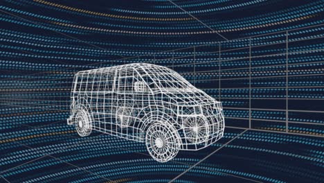 Animación-Del-Modelo-De-Automóvil-En-3D-Y-Procesamiento-De-Datos-Sobre-Cuadrícula.