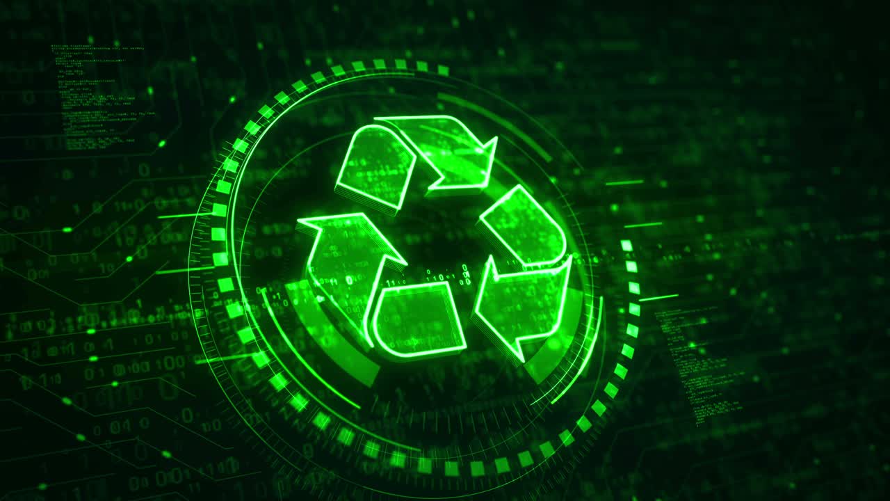 reciclaje de datos de residuos digitales y concepto de bucle de símbolos de la industria sostenible
