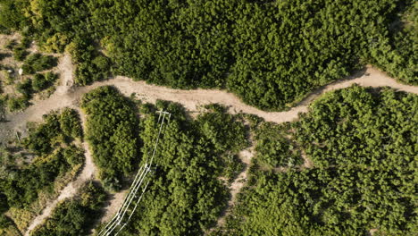 A-slow-motion-satellite-top-down-view-of-dirt-trails-in-the-Provo-Canyon-around-the-Wasatch-Mountain-Range