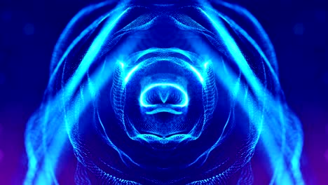 composición azul compleja con partículas luminosas que forman estructuras onduladas en el aire. animación suave en bucle 4k 3d con partículas de brillo. microworld de ciencia ficción o fondo espacial. 16