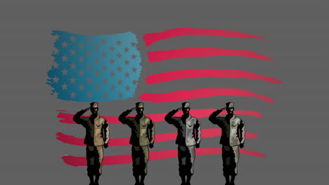 4 options text, happy veterans day and four figures of soldiers against grey background