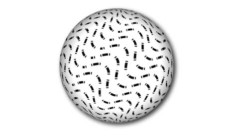 animación de líneas geométricas a rayas en una esfera. esfera abstracta animada moviéndose sobre un fondo blanco.