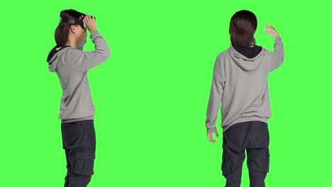 young guy enjoys virtual reality device