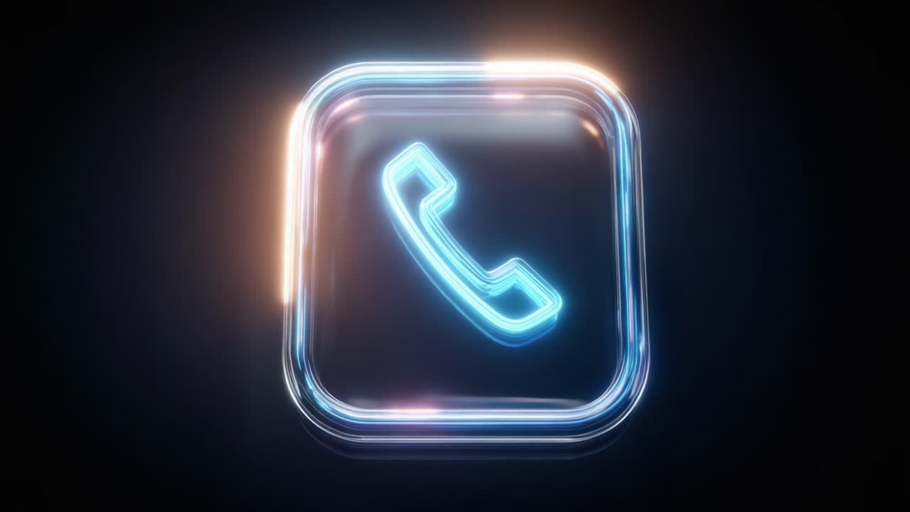 Illuminated Neon Phone Icon Animated in a Dark Background with Subtle Glowing Effects, Representing Modern Communication Technology and Connectivity