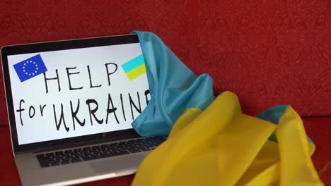 No-war-message-on-laptop.-Ukraine-vs-Russia,-conflict,-cyber-attack,-invasion,-army-soldier.-Hope-for-peace.