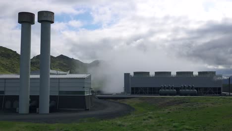 establishing shot of a geothermal power plant in iceland where clean electricity is generated 2