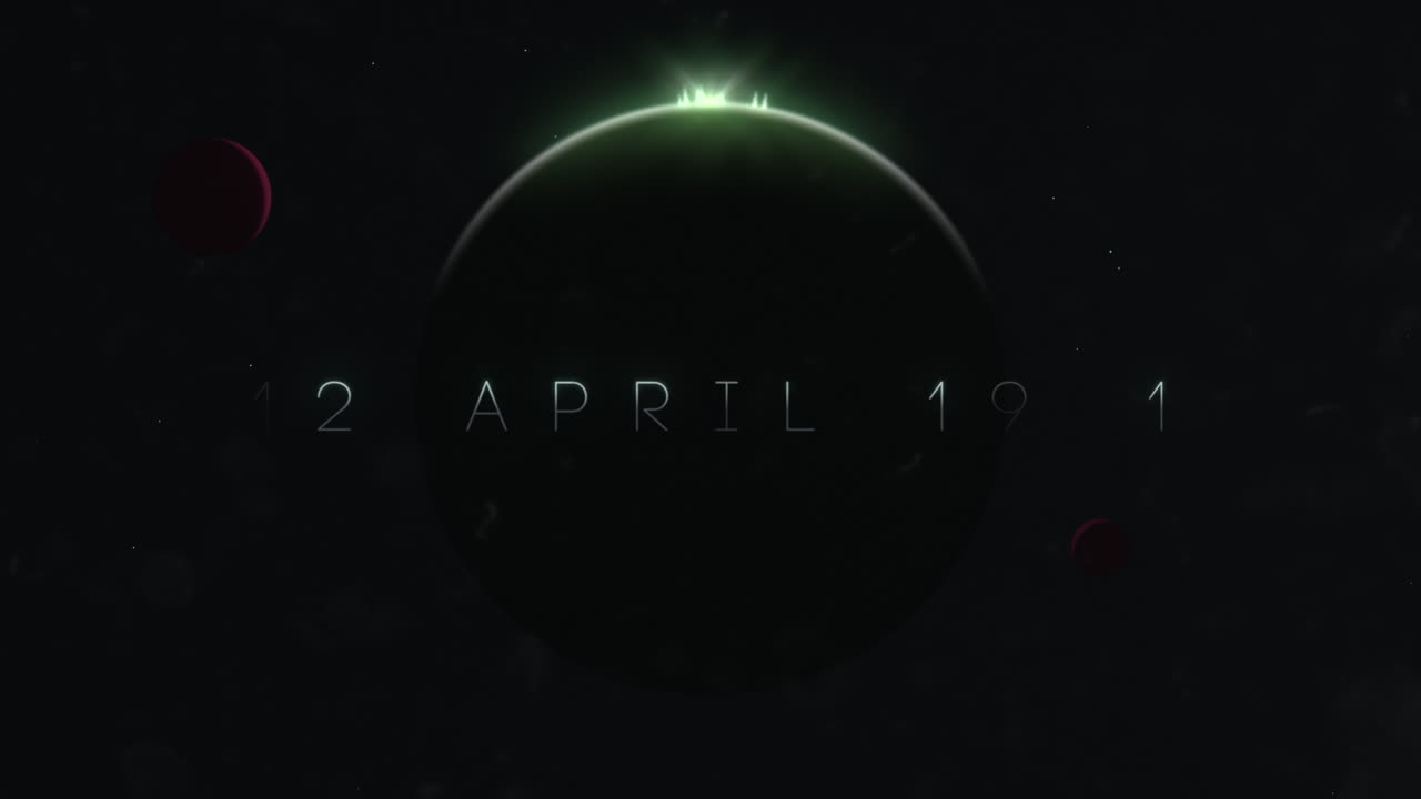 12 aprile 1961 con il pianeta Terra ed effetto luce verde nella galassia