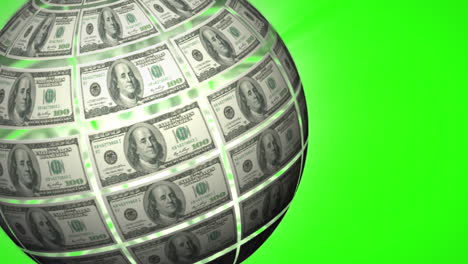 globe made of dollars spinning on green screen background
