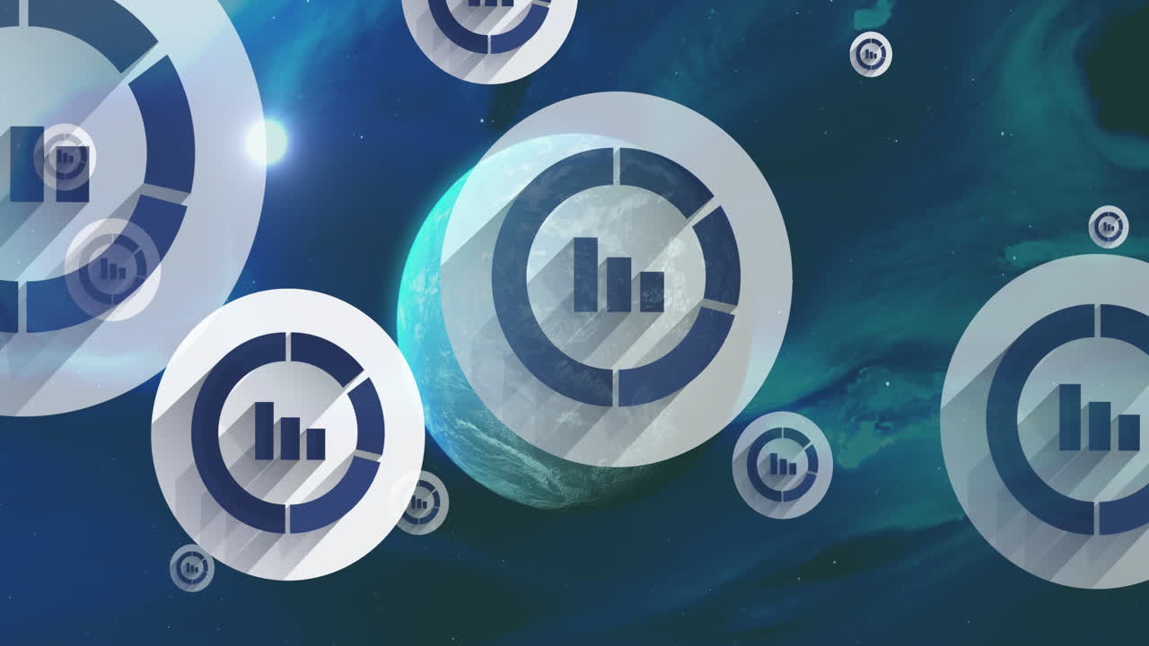 animación de iconos con procesamiento de datos financieros en todo el mundo.