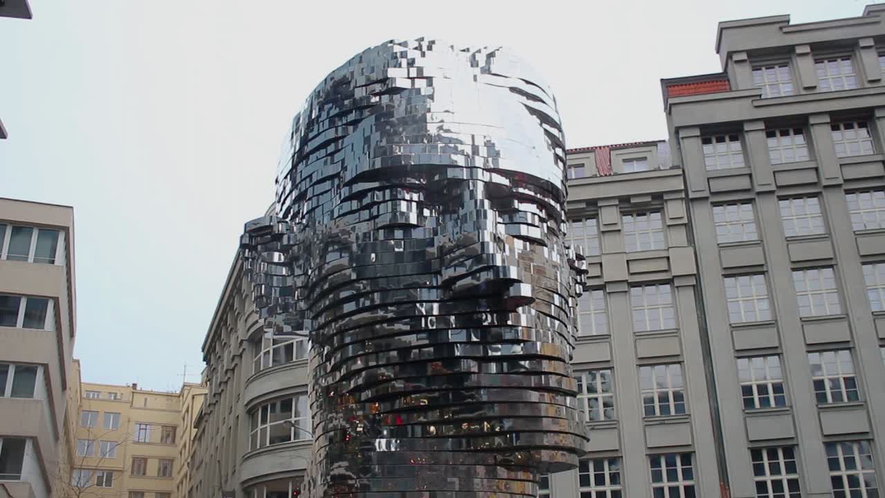 Head Of Franz Kafka Or Franz Kafka Monument in Downtown Prague, Handheld