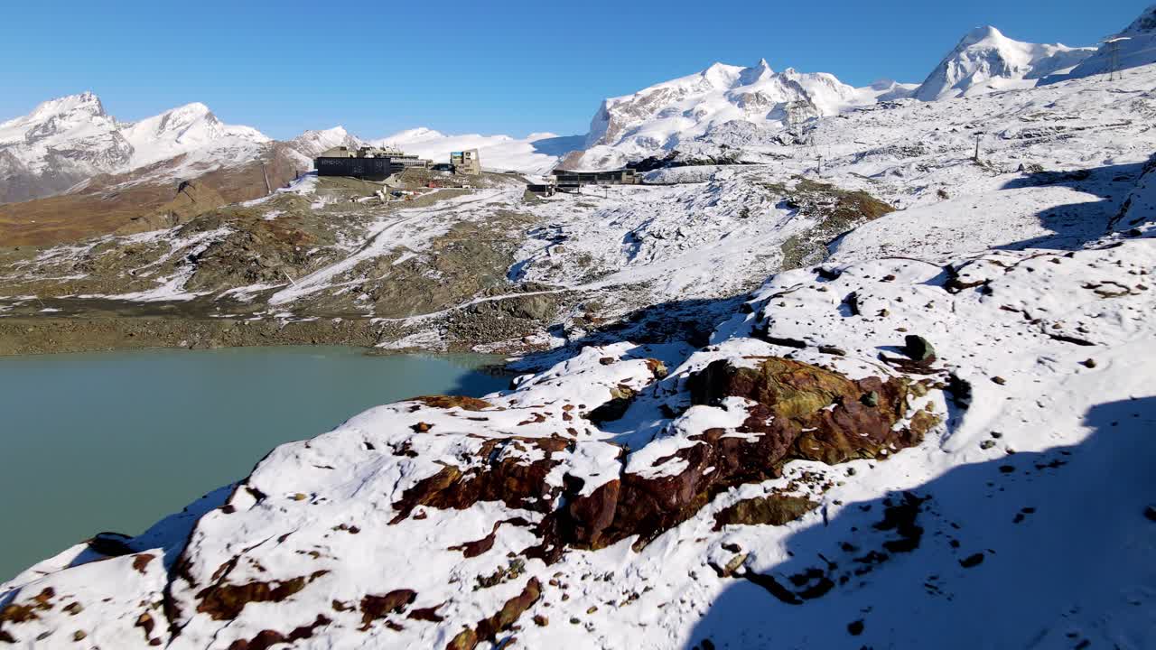 Aerial views of a Glacier in Switzerland mountains of Valais region