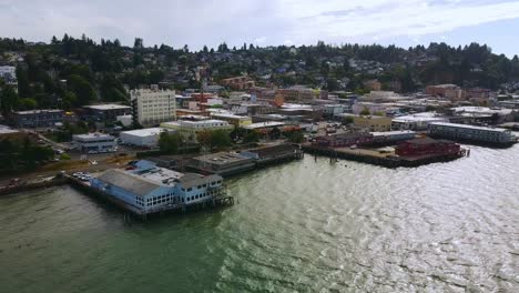 aerial over downtown astoria, oregon