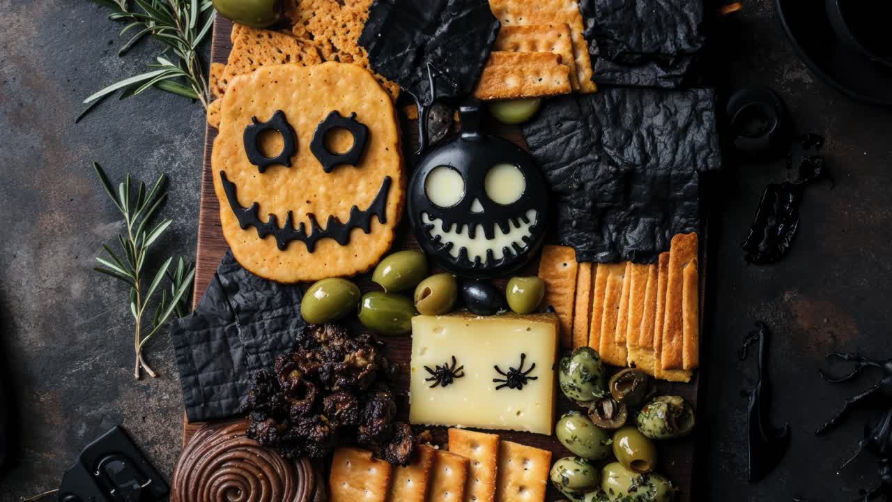 Festive Halloween Cheese Board with Spooky Decorations