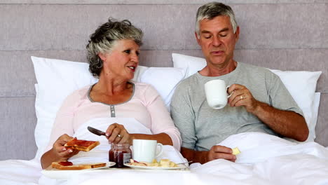 mature couple enjoying breakfast in bed