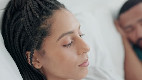 Couple,-insomnia-and-woman-with-anxiety-in-bed