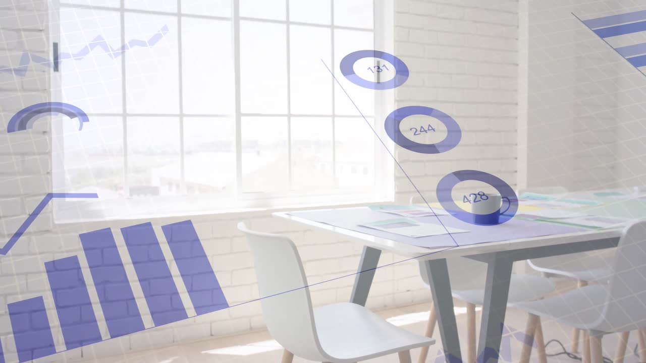 animación del procesamiento de datos financieros en una oficina vacía