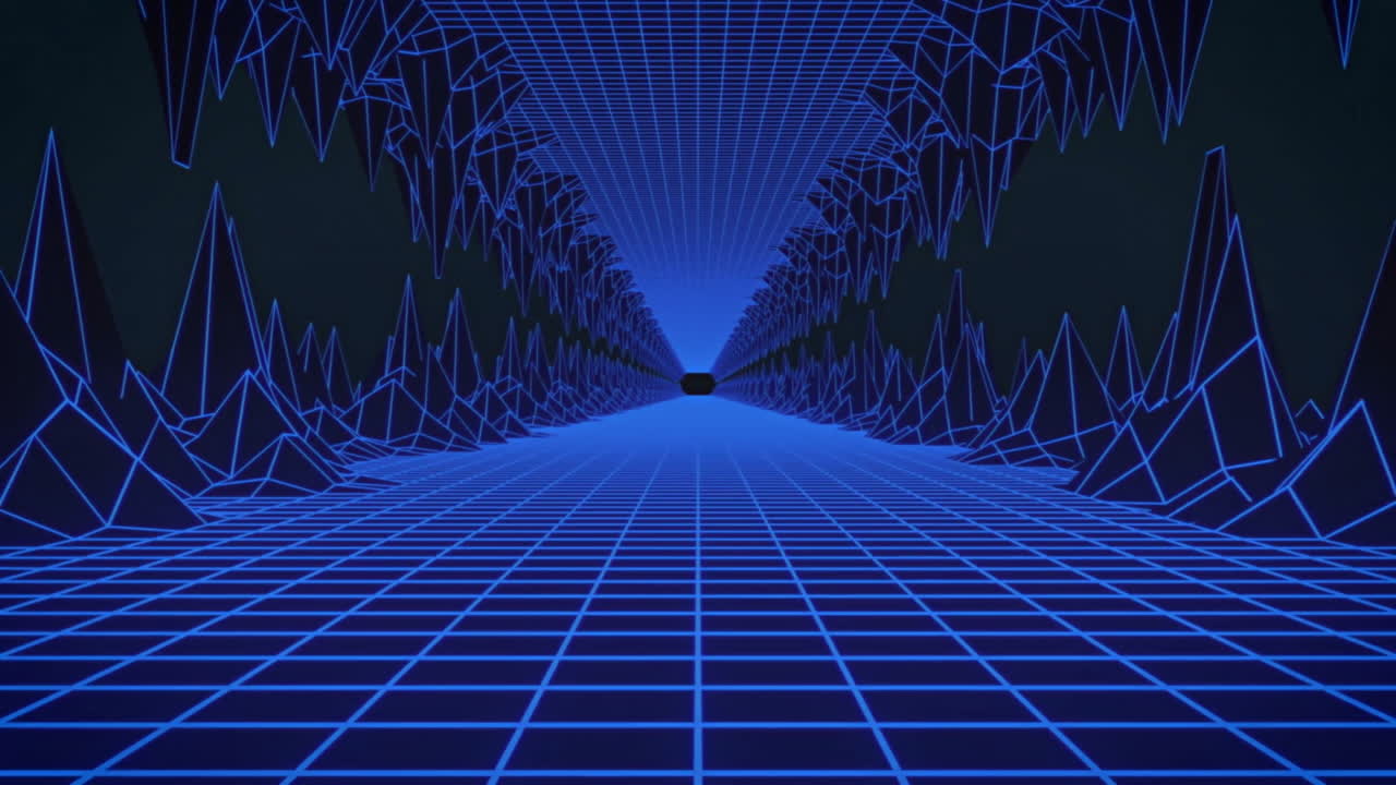 검은 바탕에 있는 디지털 터널의 애니메이션