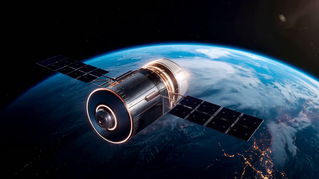 un satélite avanzado está orbitando la tierra mientras funciona eficientemente en la inmensidad del espacio