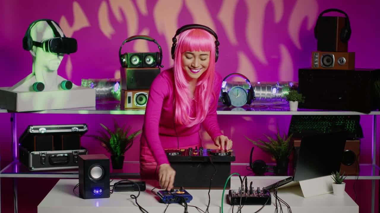 Woman DJ with Pink Wig