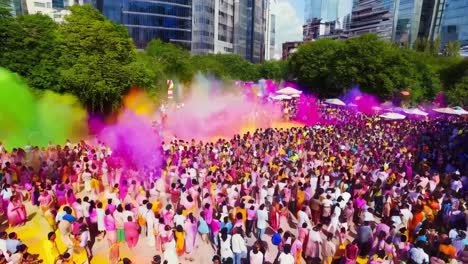 holi celebration in a city park