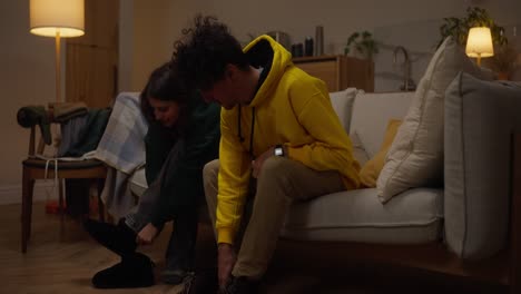 couple getting ready at home
