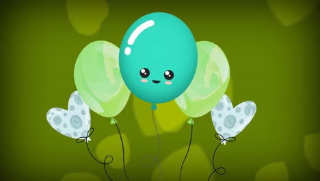 Animation-Grüner-Luftballons,-Die-über-Grünen-Hintergrund-Fliegen