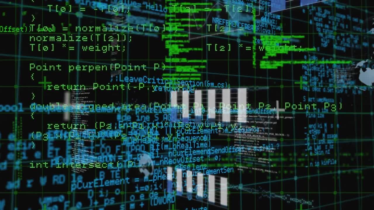 Animation of data processing over black background