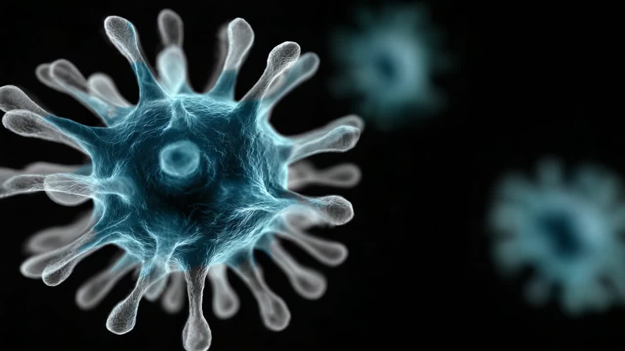 Close-Up View of Viruses: Examining the Intricate Structure and Formation of Pathogens as They Propel Through a Dark Microscopic Environment
