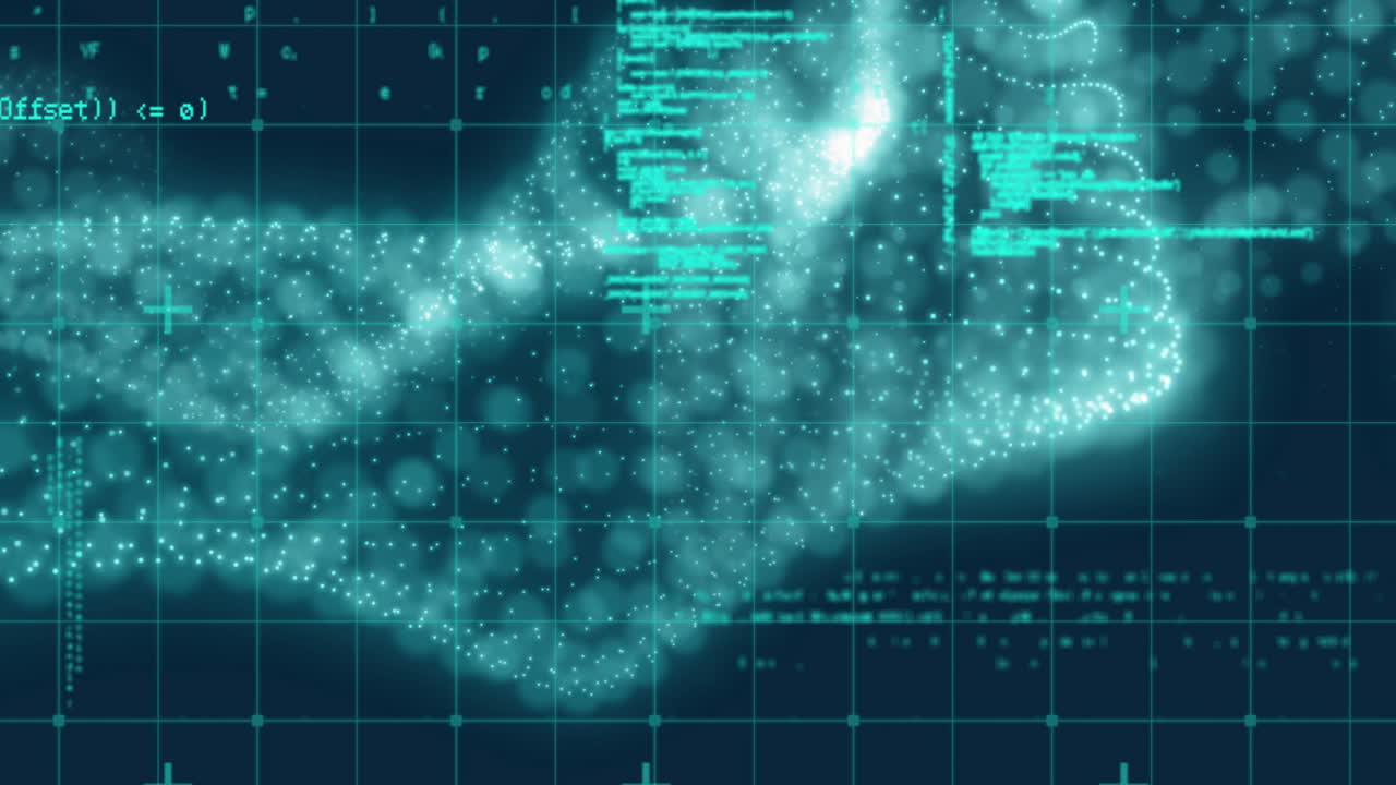 animación de formas con puntos de luz sobre el procesamiento de datos en fondo negro