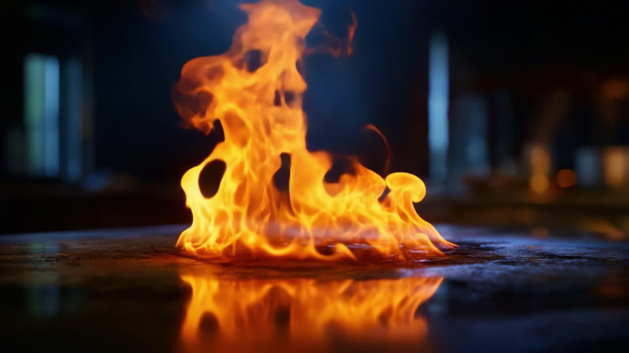 Captivating Flames Dancing Gracefully: An Enigmatic Display of Fire's Beauty and Energy in Vibrant Colors Reflecting in a Shimmering Surface