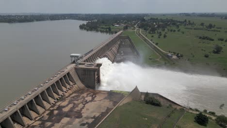 aerial orbits hydro dam releasing flood water from vaal reservoir