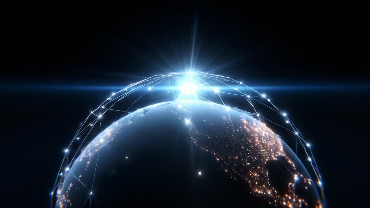 A Stunning Visual of Earth Surrounded by a Luminous Network of Connections, Showcasing the Interconnectivity of Our Planet with Radiant Lights Illuminating Its Surface and Atmosphere in a Beautiful Display